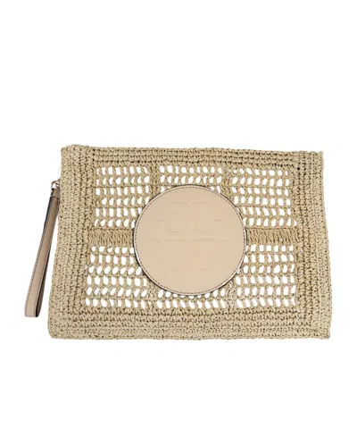 Tory Burch Ella Crochet Wristlet Bag In Neutral