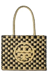 Tory Burch Ella Crocheted Raffia Tote In Black/natural