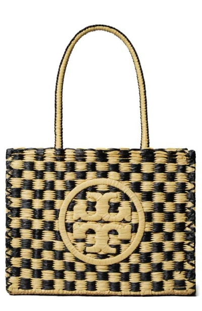 Tory Burch Ella Crocheted Raffia Tote In Black/natural
