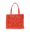 Tory Burch Ella Logo Embroidered Crochet Tote Bag In Red