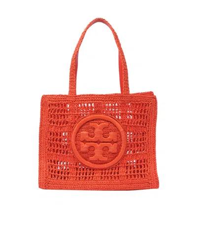 Tory Burch Ella Logo Embroidered Crochet Tote Bag In Orange