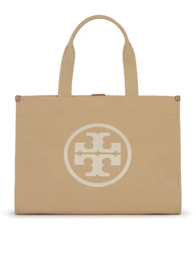 Tory Burch Ella Double T Logo Detailed Tote Bag In Beige