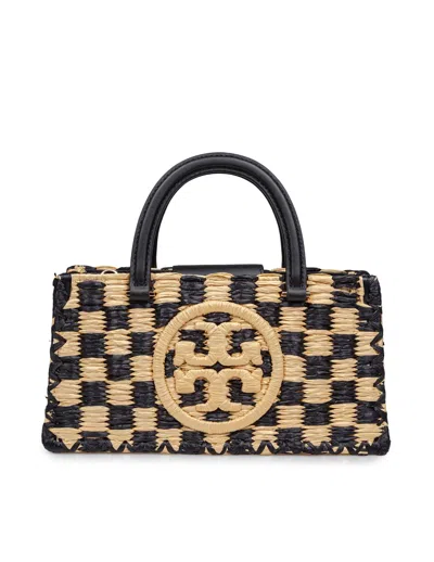 Tory Burch Ella East-west Crocheted Handbag In Black/natural