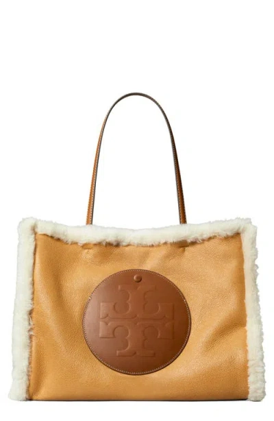 Tory Burch Ella Shearling Tote In Brown