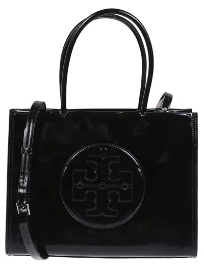 Tory Burch Ella Glossy Leather Handbag In Black