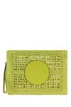 Tory Burch Hand Crocheted Raffia Rectangular Clutch Pouch In Green