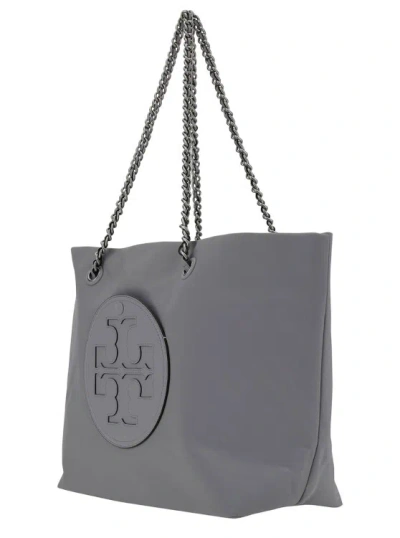 Tory Burch Ella' Grey Tote Bag With Logo Patch In Nylon