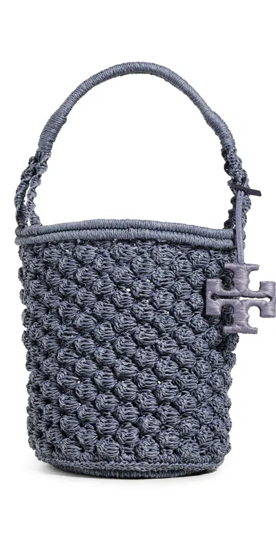 Tory Burch Ella Hand Crochet Popcorn Stitch Bucket Bag Gray