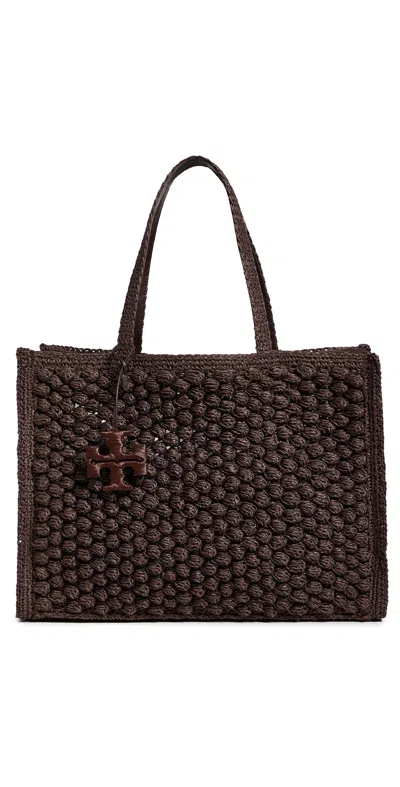 Tory Burch Ella Hand Crochet Popcorn Stitch Large Tote Bag Dark Cocoa In Brown