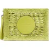 Tory Burch Hand Crocheted Raffia Rectangular Clutch Pouch In Green