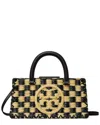 Tory Burch Ella Checkered Crochet Top-handle Bag In Black