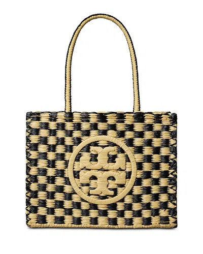 Tory Burch Ella Hand Crocheted Checkered Small Tote In Multi