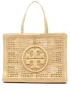 Tory Burch Neutral Ella Straw Crochet Tote Bag In Beige