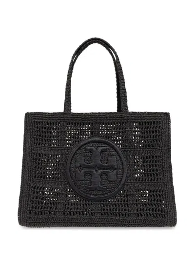 Tory Burch Ella Hand-crocheted Large Tote Bags In Black