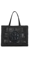 Tory Burch Ella Logo Embroidered Crochet Tote Bag In Black