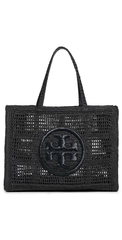TORY BURCH ELLA HAND CROCHETED LARGE TOTE BLACK