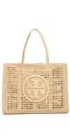 Tory Burch Ella Logo Embroidered Crochet Tote Bag In Natural