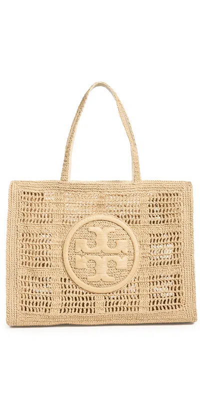 Tory Burch Ella Large Hand Crocheted Tote In Beige