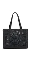 Tory Burch Ella Small Crochet Straw Tote Bag In Black