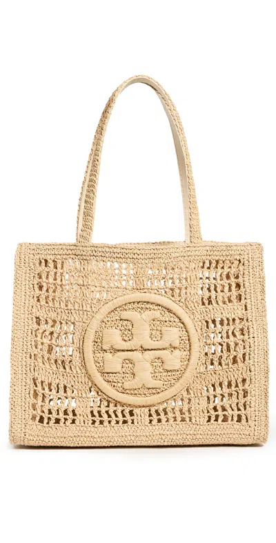 Tory Burch Ella Hand Crocheted Small Tote Natural In Brown