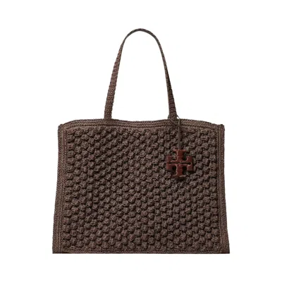 Pre-owned Tory Burch Ella Hand-crocheted Popcorn Large Tote Bag 'dark Cocoa' | Brown | Women's Size Onesize