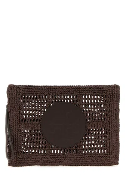 Tory Burch Ella Hand-crocheted Pouch In Brown