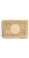 Tory Burch Womens Natural Ella Crocheted Raffia Pouch Bag In Beige