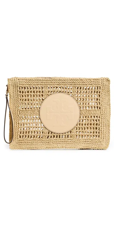 Tory Burch Ella Hand-crocheted Pouch Natural In Brown