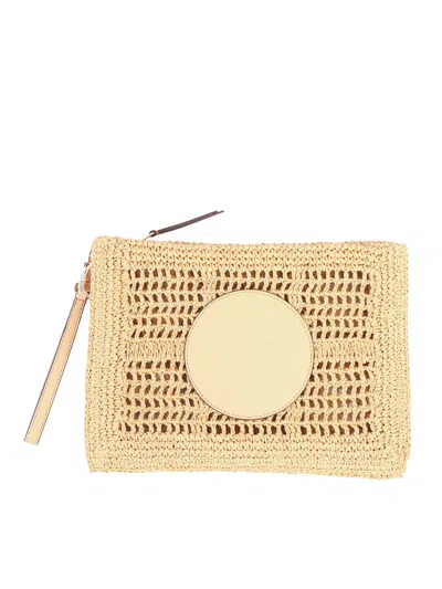 Tory Burch Ella Hand-crocheted Pouch In Nude