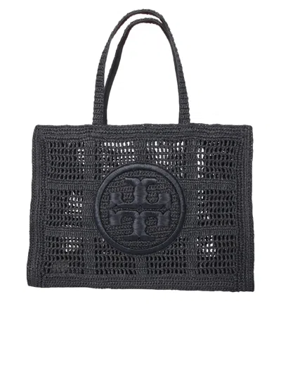 Tory Burch Borsa Shopping Ella Grande In Rafia Nera  Donna In Black