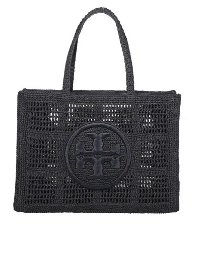 Tory Burch Borsa Shopping Ella Grande In Rafia Nera  Donna In Black