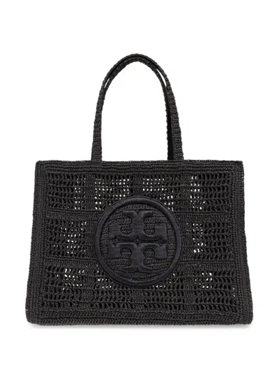 Tory Burch Ella Large Rafia Tote Bag In Black