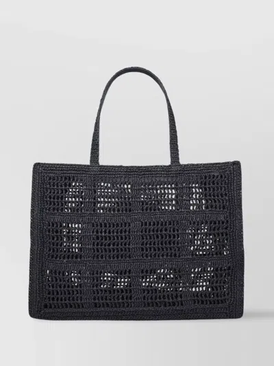 Tory Burch 'ella' Large Shopping Bag Raffia In Black