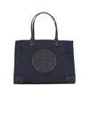 Tory Burch 'ella Small' Blue Tote Bag With Tonal Logo Detail In Black  