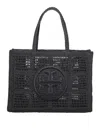 TORY BURCH ELLA LARGE TOTE IN BLACK RAFFIA