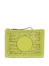 Tory Burch Hand Crocheted Raffia Rectangular Clutch Pouch In Green