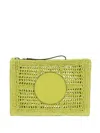 Tory Burch Hand Crocheted Raffia Rectangular Clutch Pouch In Green
