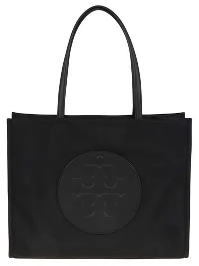 Tory Burch Ella Nylon Shoulder Bag With Embossed Logo In Black