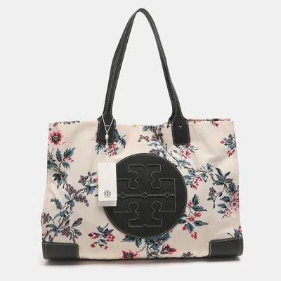 Pre-owned Tory Burch Ella Onesize Green/multicolor Lyonnaise Floral Print Leather And Nylon Shopper Tote