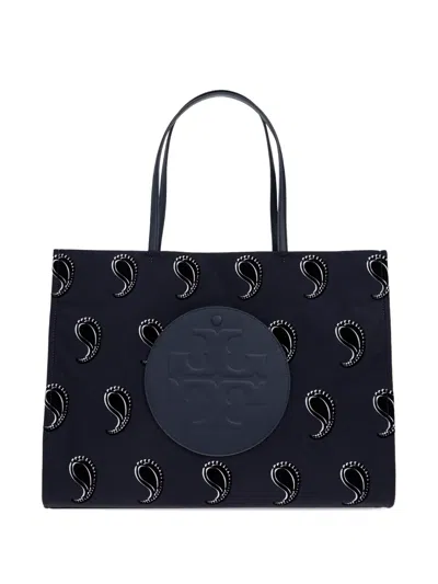 Tory Burch Ella Paisley-pattern Double T Motif Tote Bag In Blue