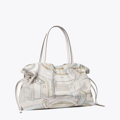 Tory Burch Ella Printed Drawstring Tote In Gray