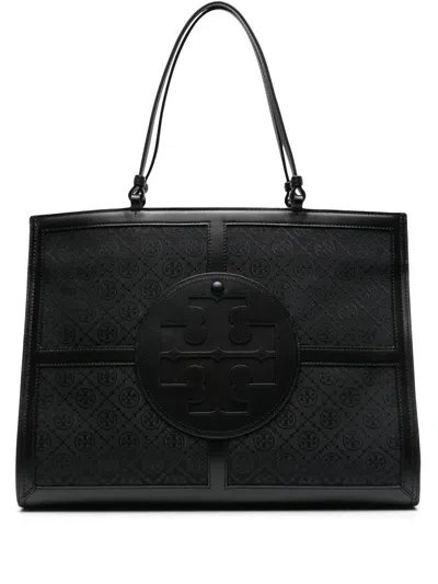Tory Burch Ella Quadrant T-monogram Tote Bag In Black