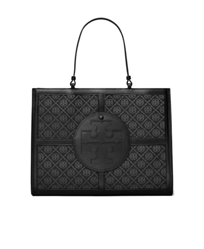 Tory Burch Ella Quadrant T-monogram Tote Bag In Black