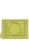 Tory Burch Hand Crocheted Raffia Rectangular Clutch Pouch In Green