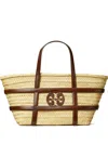 Tory Burch Small Ella Shopping Bag In Straw Classic Leather Color In Brown