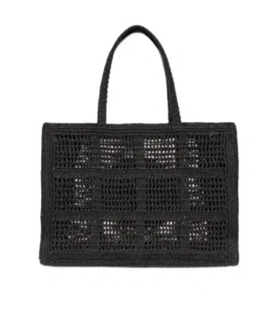 Tory Burch Ella Raffia Tote Bag In Black