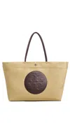 Tory Burch Ella Twist Nylon Shoulder Bag With Maxi Logo Patch On The Front In Sand