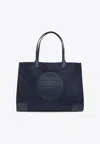 Tory Burch 'ella Small' Blue Tote Bag With Tonal Logo Detail In Navy