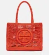 TORY BURCH ELLA SMALL CROCHET RAFFIA TOTE BAG