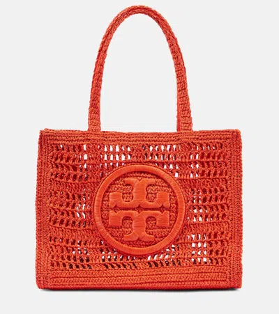 Tory Burch Ella Small Crochet Raffia Tote Bag In Red